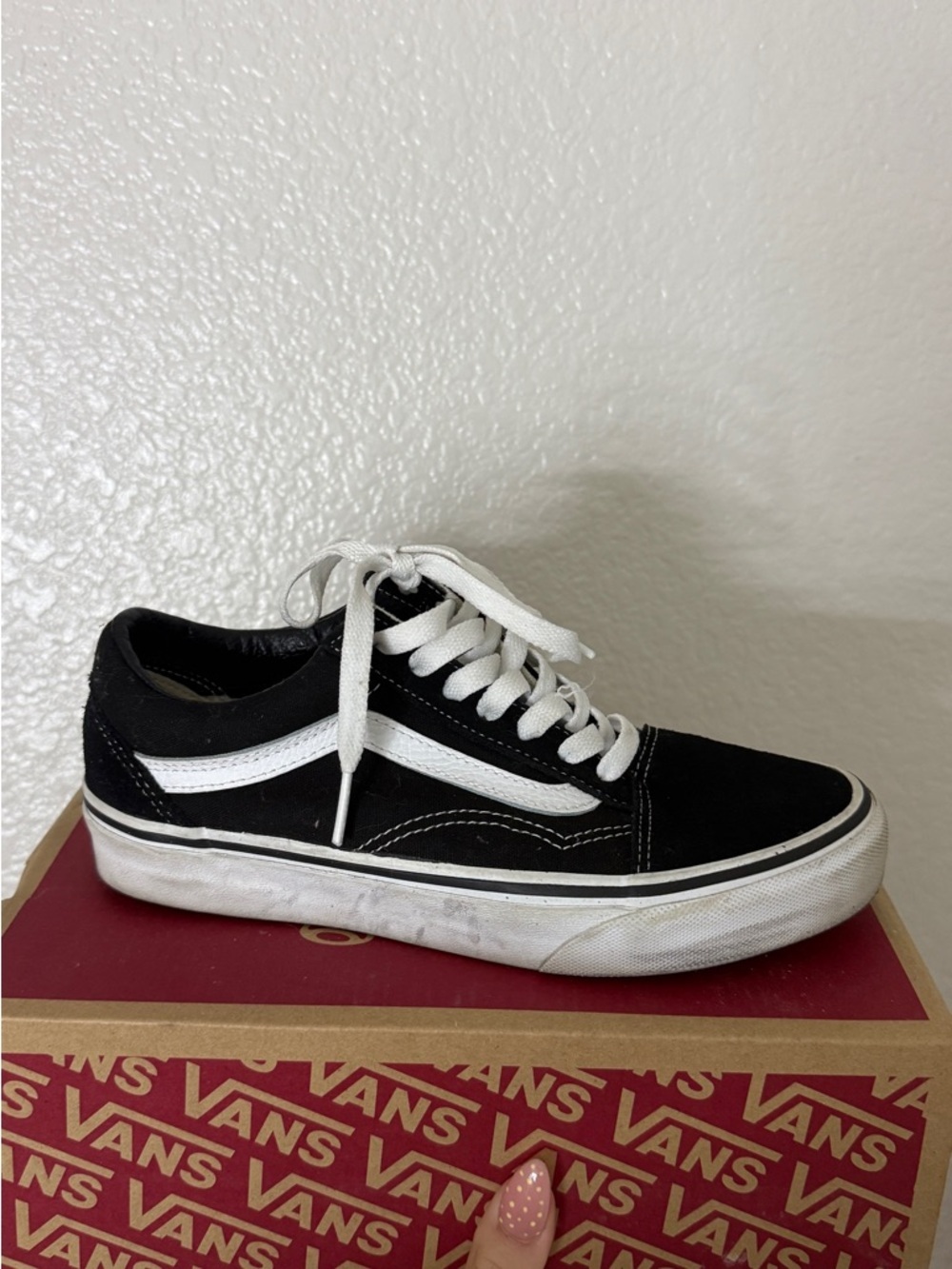 Vans Old Skool Black and White Low-Top Skate Sneakers - Picture 2 of 5